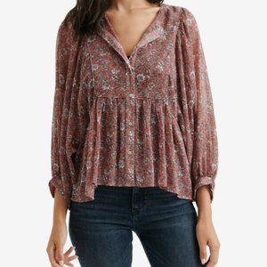 Lucky Brand Boho Floral Peasant Peplum Top Blouse